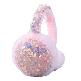 Ear Muffs Kids Winter Girls Earmuffs Cute Fluffy Ear Warmer Childrens Plush Thermal Furry Sequin Ear Covers Windproof Soft Headband Outdoor Sports Faux Fur Ski Cycling Headwear Pink