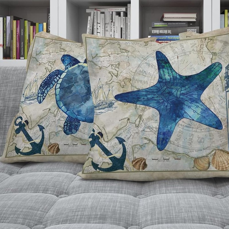 Beach Throw Pillow Covers 18x18, Summer Coastal Cushion Covers for