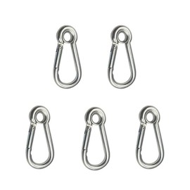 Aopin Spring Snap Hook Carabiner Dia 6mm (0.24") with Round Stainless Steel Pear Shape 304 Stainless Steel Clips, Set of 5 for Camping, Hiking, Fishing, Gym,Locking Carabiners for Dog Leash & Harness