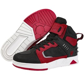 Bofucn Motorcycle Leather Boots,Street Riding Shoes,Anti-Slip Side Zipper Shoes for Men and Women (Black/Red, Adult, 11 Men/12.5 Women)