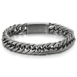 COOLSTEELANDBEYOND Minimalist Mens Stainless Steel Oxidized Old Metal Link Curb Chain Bracelet, Rock Punk