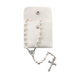 Calkkrer 1 x Catholic Rosary, Communion Rosary with Retro Cross, Velvet Gift Bag, Elegant Cross, Christening, Communion Wedding, Communion Party., Female.