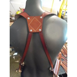 Handmade 1911 Shoulder Holster with double magazine left hand draw brown leather.