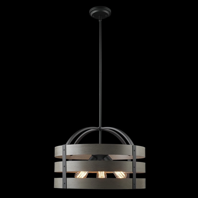 Globe Electric 60803 Maddox 3-Light Chandelier, Matte Black, Faux Wood