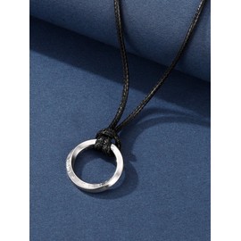 JSDDE Viking Rune Necklace for Men and Women, Mobius Pendant Necklace Punk PU Leather Chain, Men's Chain, Viking Jewellery for Birthday, Valentine's Day, Stainless Steel Faux Leather, No Gemstone