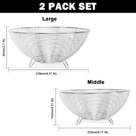 Livabber Wire Fruit Bowl, Stainless Steel Fruit Basket For Kitchen Counter, Large Capacity Fruit Holder Storage Baskets Tabletop Organizer For Fruits Vegetables Breads Snacks (Chrome, 2 Pack)