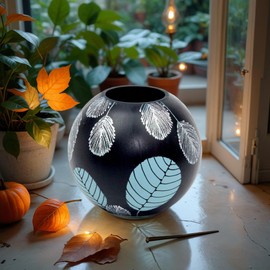 Handpainted Glass Vase for Flowers | Painted Art Glass Round Vase | Interior Design Home Room Decor | Table vase 6 inch