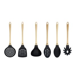 MasterChef Kitchen Utensils Set Dishwasher Safe, Non Toxic Cooking Utensils Set for Nonstick Cookware, Non Scratch Plastic Tools incl. Spatulas & Spoons, Heat Resistant Nylon, 6 piece, Natural Look