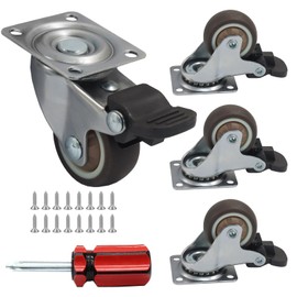 Marvexi 4Pcs 1-1/4Inch Low Profile Casters Wheels, Swivel Caster Wheels with Locking Brakes, Small TPR Quiet Rubber Wheels for Furniture, Tables, Boxes