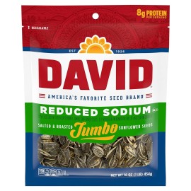 David Reduced Sodium Jumbo Sunflower Seeds,Keto Friendly Snack, 16 Oz. Bag