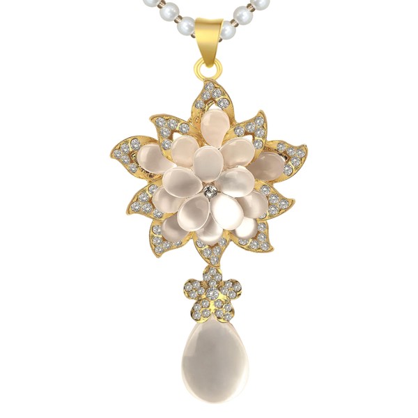 DjkIdj Long white floral prosperity crystal zircon necklace for women's