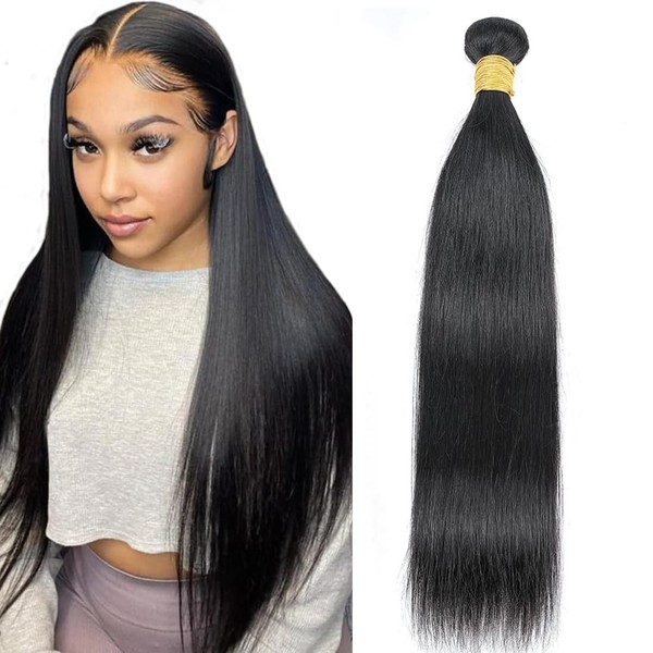 AUTTO Hair Unprocessed Peruvian Virgin Hair Straight Hair One Bundle 18inch Virgin Human Hair Weave Extension Weft Natural Black Color (100+/-5g)/bundle Can be Dyed and Bleached
