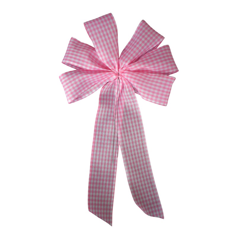 Pink and White Gingham Wired Wreath Bow (12, Large)