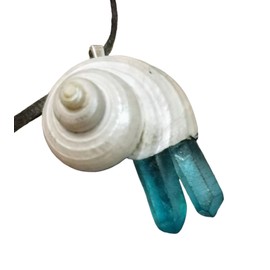 Siren's Voice. Real Sea Shell Mermaid Necklace for Women w Healigh Crystals and Stones, Moonstone Labradorite Aura Quartz. Selkie, Siren, Sea Witch Crown Ocean Jewelry (Turbo Shell Aqua Aura Quartz)