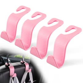 LivTee Car Purse Hook, Headrest Hook for Car, 4 Pack Universal Auto Car Seat Headrest Hook Hangers Organizer for Purse Coat Umbrellas Grocery Bags Handbag, Car Accessories - Carbon Fiber Pink