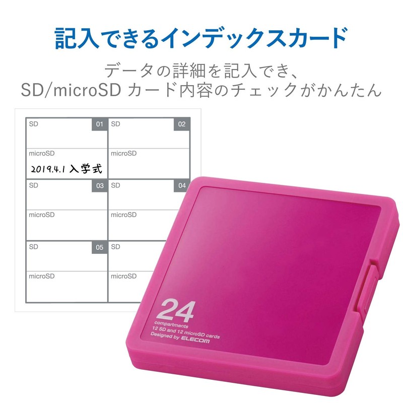 エレコム(ELECOM) メモリカードケース SD ケース プラスチック SD12枚 + microSD12枚収納 ピンク CMC-SDCPP24PN