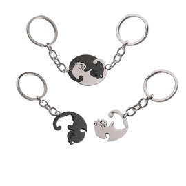 2 Pcs Cat Keychain, Matching Cute Keychain Couple Gifts, Keychain Accessories Are A Valentine's Day Gift for Him and Her (Circle B&W)