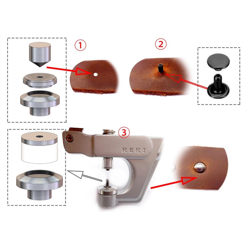 Leather Rivets Set with Pliers, 8 mm Metal Double Cap