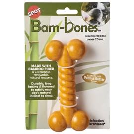 SPOT Bam-Bones Twist Bone - Made with Strong Bamboo Fiber, Durable Long Lasting Chew Toy for Light to Moderate Chewers for Dogs & Teething Puppies Under 25lbs, 5in Allergen Free Peanut Butter Flavor