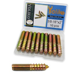 Yoliko 10 Pack 3/8-16 x 2 Inch Hanger Bolts Double Headed Bolts for Furniture Screws 50.8mm Length
