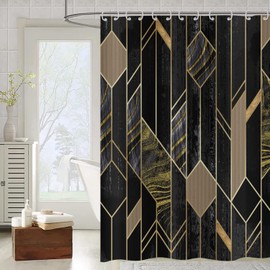 ASDCXZ Shower Curtain Black Gold Marble 180 x 180 cm Modern Lightweight Luxury Gold Line Marble Look Bathroom Shower Curtains Washable Polyester Textile Waterproof Shower Curtain for Bath with 12