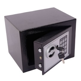 Mini Wall-in Style Electronic Code Metal Safe Box, 9.1"L x 6.9"W x 6.9"H, Key & Password Operation, Compact, Ideal for Home & Office, Black