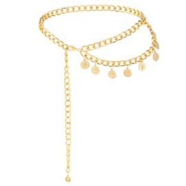 Tyqour Chain Belt Gold Women's Waist Chain Belt Metal Double Layer Gold Chain Belt for Woman Cowgirl Chain Belt Women's Gold Adjustable Cowgirl Belt Adjustable Waist Belt for Dress