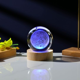 3D Moon Crystal Ball with LED Colorful Lighting Touch Base, Moon Decor Science Astronomy Gifts God Bless The World Easter Religious Space Gifts Decor