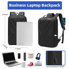 GYakeog Laptop Backpack, EVA Hard Shell, Oxford, Lightweight, Waterproof, USB-C Charging Port, 23L, Retro Style, for Work Travel