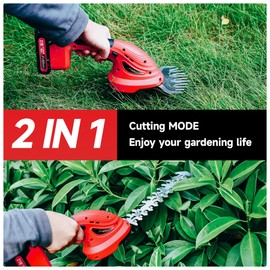 Hedge Trimmer Cordless,2 in 1 Hedge Shrub Grass Shears,21 V Electric Hedge Trimmer Grass Cutter Bush Trimmer with 2 PCS Rechargeable Battery for Garden, Lawn, Yard (Red)