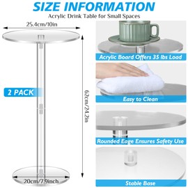 Lineshading 2 Pcs Acrylic Drink Table 10" L x 10" W x 24.2" H Drink Side Table Clear Living Room Tables Round Coffee Table for Small Space End Round Table for Living Room Balcony Bedroom Easy Assembly