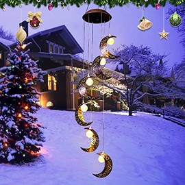 Tryme Solar Moon Wind Chimes Outdoor Solar Lights Windchimes Waterproof Hanging Decorations Gifts for Garden Patio Birthday Thanksgiving Home Party