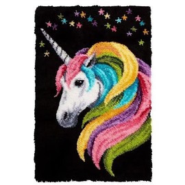 Latch Hook Kits for Kids and Adults, DIY Latch Hook Rug Kit, Cross Stitch Rug Making Kit, Carpet Making Crochet Kits Embroidery Kits Needlework Crafts for Home Decor, 50X38CM, Unicorn A001