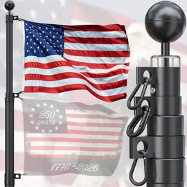 Heavy Duty 14 Gauge 30FT Telescopic Flag Pole,Extra Thick Outside House in Ground with 3x5 American Flag,for Yard,Residential & Commerical,Black