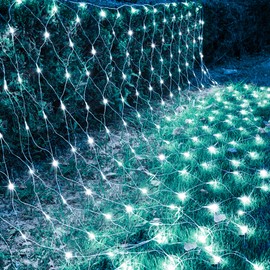 kemooie Outdoor Christmas Net Lights, 198 LEDs 9.8FT x 6.6FT Net Lights, 8 Twinkle Modes Plug in Mesh Lights for Christmas Tree Bushes Wrap Garden Decorations (White)