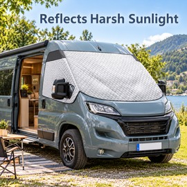 Motorhome Thermal Windscreen Cover for Fiat Ducato, Peugeot Boxer and Citroen Relay 2006+, Insulated Blackout Wrap