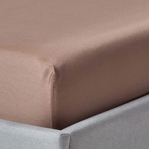 HOMESCAPES Organic Cotton Brown Fitted Sheet (12”) Super King Size