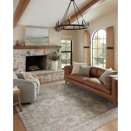 Loloi Magnolia Home by Joanna Gaines Millie Collection MIE-05 Stone/Natural 5'-3" x 7'-6", .25" Pile Height, Area Rug