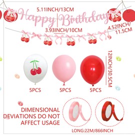 Cherry Birthday Backdrop Banner She's The Cherry on Top Balloons Cherries Theme Bow Decorations Bow Party Decor Cherries Party Decor Birthday Props