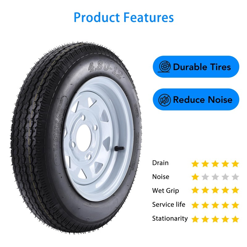 4.80-12 4.80x12 480-12 4.80-12 Trailer Tires with 12" Rims, 4