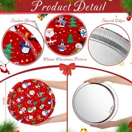 Yaomiao 8 Pieces Christmas Cookie Plates 12.6 Inches Christmas Tin Serving Trays Round Christmas Snack Dessert Candy Dish Plate for Christmas Kitchen Gifts