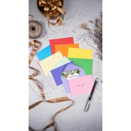 Honwor 80-Count Mini Envelopes - 8 Colors, 4x2.7 Inches, Gummed Business Card Envelopes for Small Note Cards