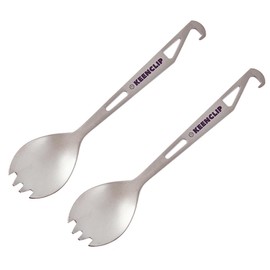 Keenclip Titanium Spork with Bottle Opener, Utility Camping Cutlery Spork Set of 2 - Ultralight and Compact for Camping Hiking Backing Traveling and Picnic
