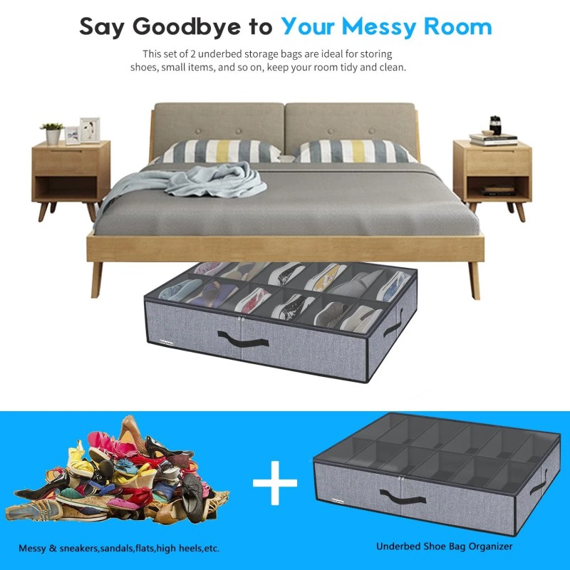Onlyeasy Large Under Bed Shoe Organizer (12 Pairs x 2)