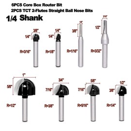 SICWOOD 8PCS Core Box Router Bit Set 1/4 Inch Shank, Double Flute Carbide Round Nose Juice Groove Router Bit, Half Round Cove Router Bit, for Woodworking Grooving