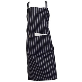 Classic Home Store Woven Stripe 100% Cotton Butchers Apron with Pocket Navy Blue