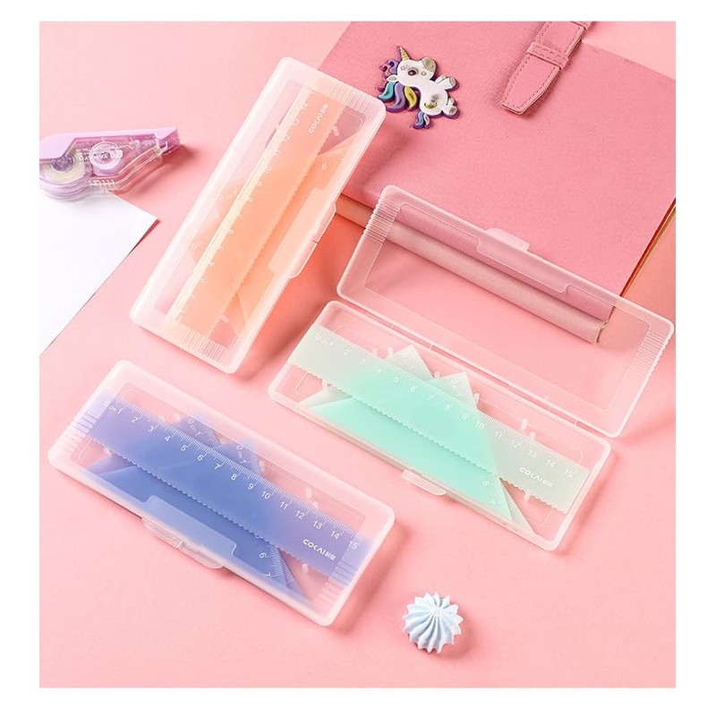 Jelly Color, 4-Piece Set, Triangle Ruler, Semicircle Protractor, Drawing Tool,