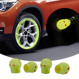 4 Pcs Car Tire Valve Stem Caps, Noctilucent Skull Automobile Tire Valve Stem Caps, Fluorescent Skull Tire Valve Stem Caps, Glow in The Dark Tire Valve Caps for Most Cars, Motorcycles, Trucks (Yellow)