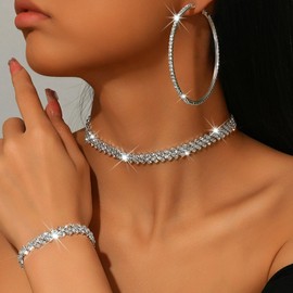 Gold Wedding Jewelry Sets for Women Bridesmaid Gifts Crystal Wedding Dresses for Bride Gold Jewelry Set for Women Silver Earrings Necklaces Bracelets Prom Party