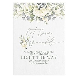 Green Floral Wedding Sparklers Let Love Sparkle Sign - A4